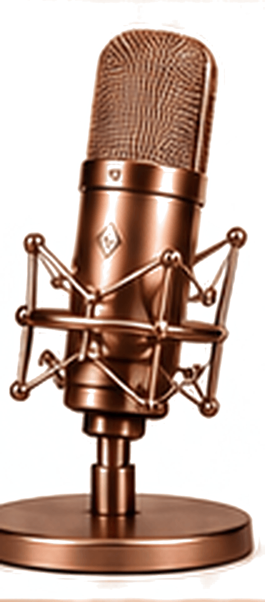 A rose gold studio microphone